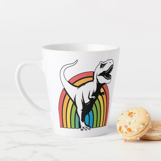 Tasse Latte Rainbow T Rex (En situation)