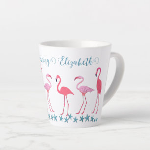 Tasse Latte Rassemblement de flamants roses et étoiles de mer