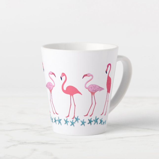 Tasse Latte Rassemblement de flamants roses et étoiles de mer (Angle droit)