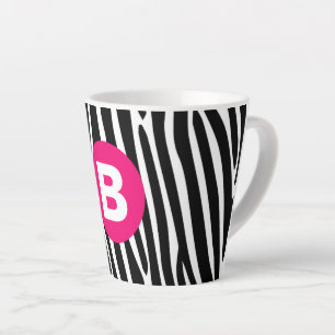 Tasse Latte Rayures Classiques de Zèbre Monogramme Rose Clair