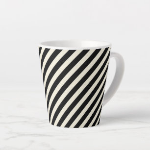 Tasse Latte Rayures diagonales monochromes chic noir et blanc