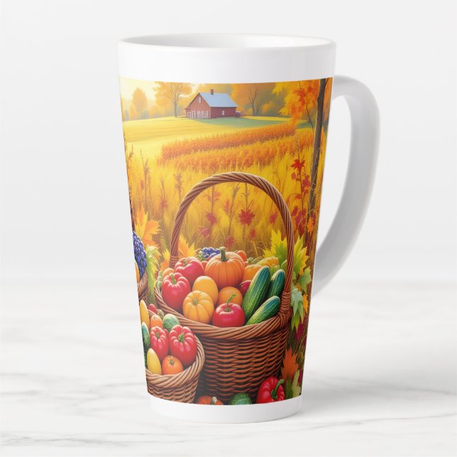 Tasse Latte récolte d'oranges d'automne dorées, (Angle droit)