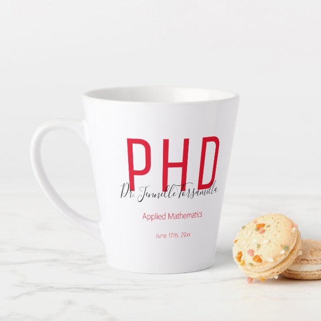 Tasse Latte Red Black Name Keepsaké Doctorat (En situation)
