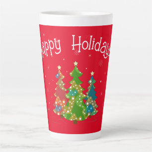 Tasse Latte Red Happy Holidays, Arbres, Snowflakes, Moderne