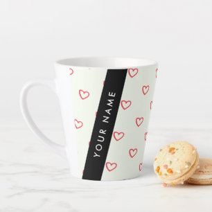 Tasse Latte Red Hearts Motif, Amour, Votre Nom, Personnaliser