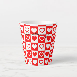 Tasse Latte Red Hearts Plaid Motif Thunder_Cove