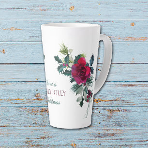 Tasse Latte Red Rose Bouquet Holly Jolly Noël