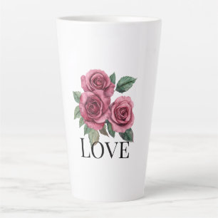 Tasse Latte Red Roses Floral Love