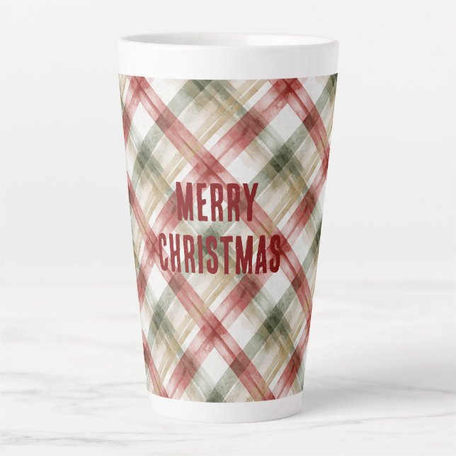 Tasse Latte Red White Green Plaid Stripes Christmas (Devant)