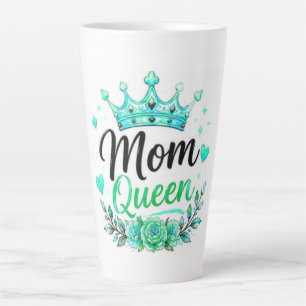 Tasse Latte Reine Maman Couronne Florale Teal