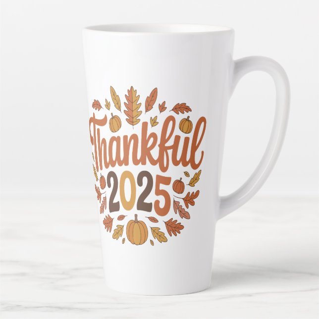 Tasse Latte Remerciements 2025 Citrouille d'automne Thanksgivi (Droite)