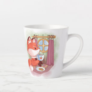 Tasse Latte Renard aquarelle avec thé et biscuits