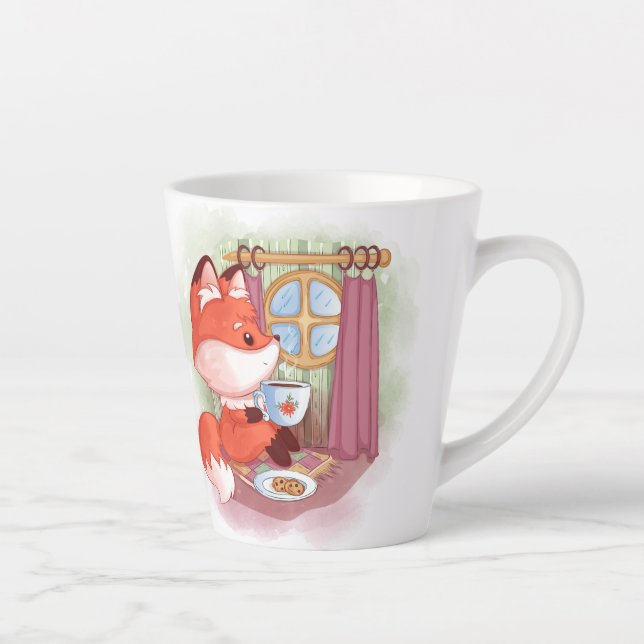 Tasse Latte Renard aquarelle avec thé et biscuits (Droite)