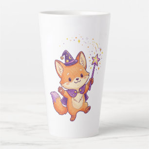 Tasse Latte Renard sorcier mignon lançant un sortilège d'Hallo
