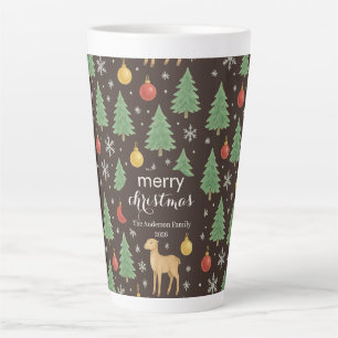 Tasse Latte Renne en aquarelle & Sapin de Noël -