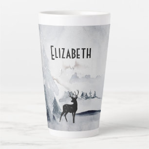 Tasse Latte Rennes dans l'Aquarelle gris sauvage Noël