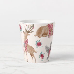 Tasse Latte Rennes, oiseaux et fleurs adorables