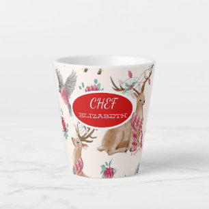 Tasse Latte Rennes, Oiseaux, Fleurs