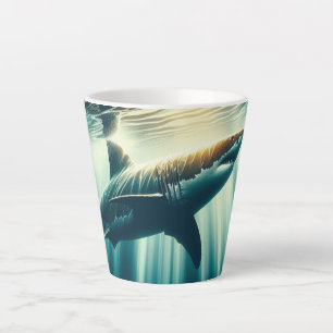 Tasse Latte Requin dans la mer bleue profonde & soleil