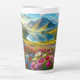 Tasse Latte Ressort coloré/lac de montagne fleuri