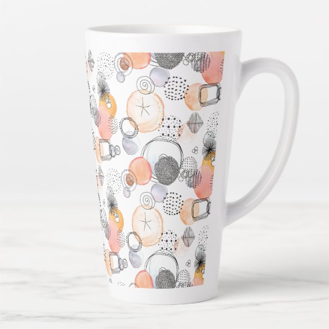 Tasse Latte Résumé moderne Joli Motif Doodle rose (Droite)