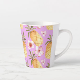 Tasse Latte Retro ananas tropical imprimé sur arrière - plan l