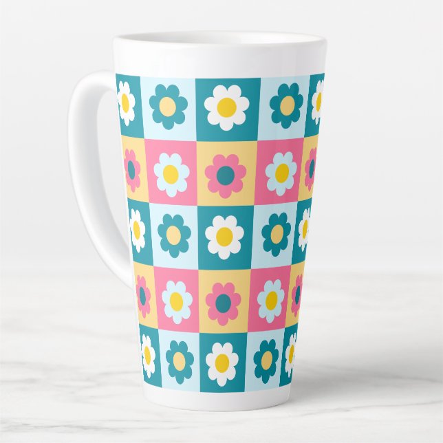 Tasse Latte Retro Cute colorful Pastel Flowers Pattern  (Angle gauche)