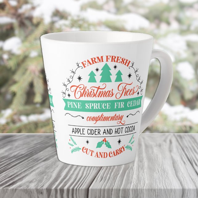 Tasse Latte Retro frais coupe arbres de Noël Annonce (Créateur téléchargé)