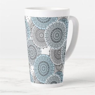 Tasse Latte Rétro, motif rétro, bleu et gris, élégant