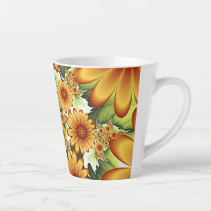 Tasse Latte Rêve Floral, Art Fractal Moderne Abstrait Fleur