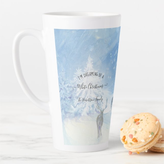 Tasse Latte Rêver Blanc Noël Neige Famille Arbres (En situation)