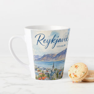 Tasse Latte Reykjavik Islande souvenir aquarelle 