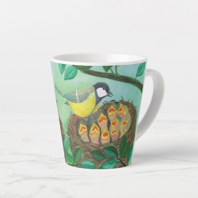 Tasse Latte Robin rouge et nidification d'oiseaux de grand Tit (Angle droit)