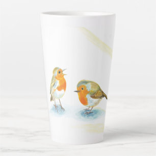 Tasse Latte Robins rouges en hiver 