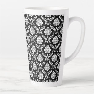 Tasse Latte Rococo Damassé Petit Motif Blanc sur Noir