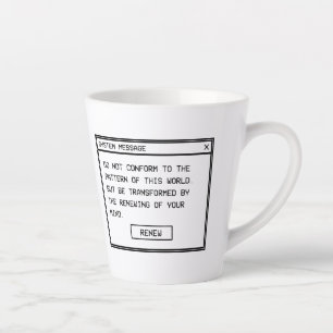 Tasse Latte Romains 12:2 Fenêtre d'alerte informatique noir et