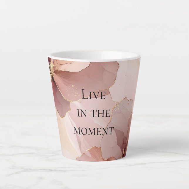 Tasse Latte Romantique Blush Rose or Floral (Devant)