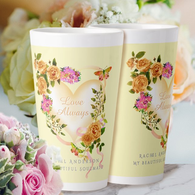 Tasse Latte Romantique Gold Rose Aimer Toujours Beige Latte Mu (Elegant Love Always Gold Rose Mug.)