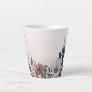 Tasse Latte Romantique rose blanc marine fleurs verdure