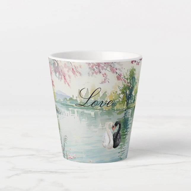 Tasse Latte Romantique Swans Lake Amour (Devant)