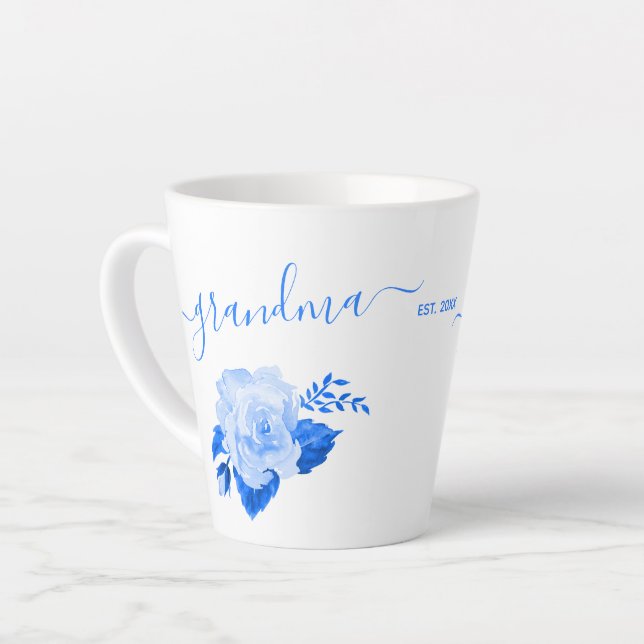 Tasse Latte Rose d'aquarelle bleu de la Chine (Angle gauche)