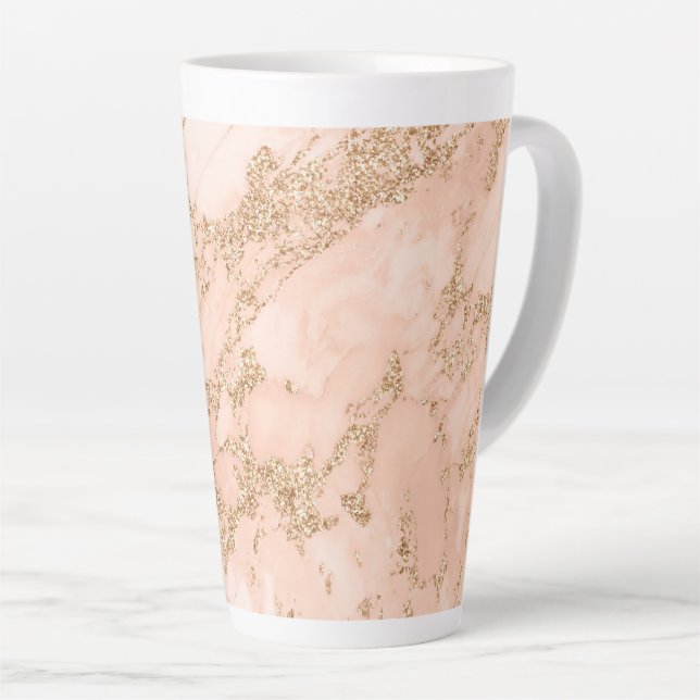 Tasse Latte Rose en marbre parties scintillant d'or abstrait (Angle droit)