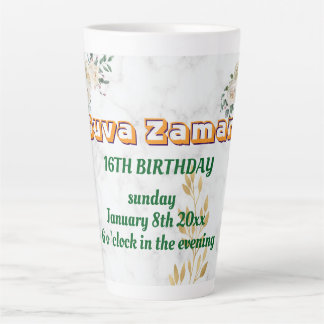 Tasse Latte Rose Florale Blanche Élégante 16e Anniversaire