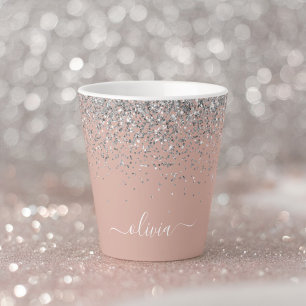 Tasse Latte Rose Gold Blush rose Parties scintillant argent Mo
