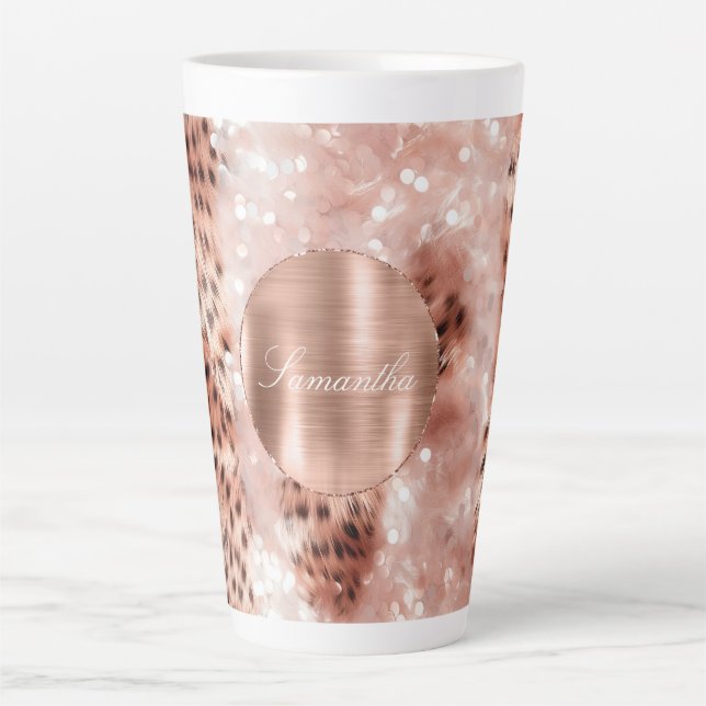 Tasse Latte Rose Gold Glam Leopard Parties scintillant personn (Devant)