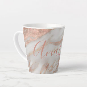 Tasse Latte Rose gold pailleté marbre personnalisé avec nom fé