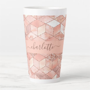 Tasse Latte Rose or cube nom de marbre glittert script