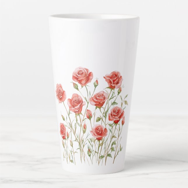Tasse Latte Rose Pâle Romantique Roses Rouges Mariage (Devant)