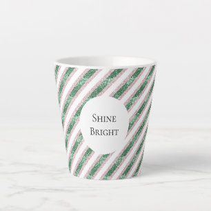 Tasse Latte Rose Pâle Vert Noël Rayures Pailletées