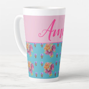 Tasse Latte Rose rouge Shabby Chic Aqua Turquoise Floral Flowe